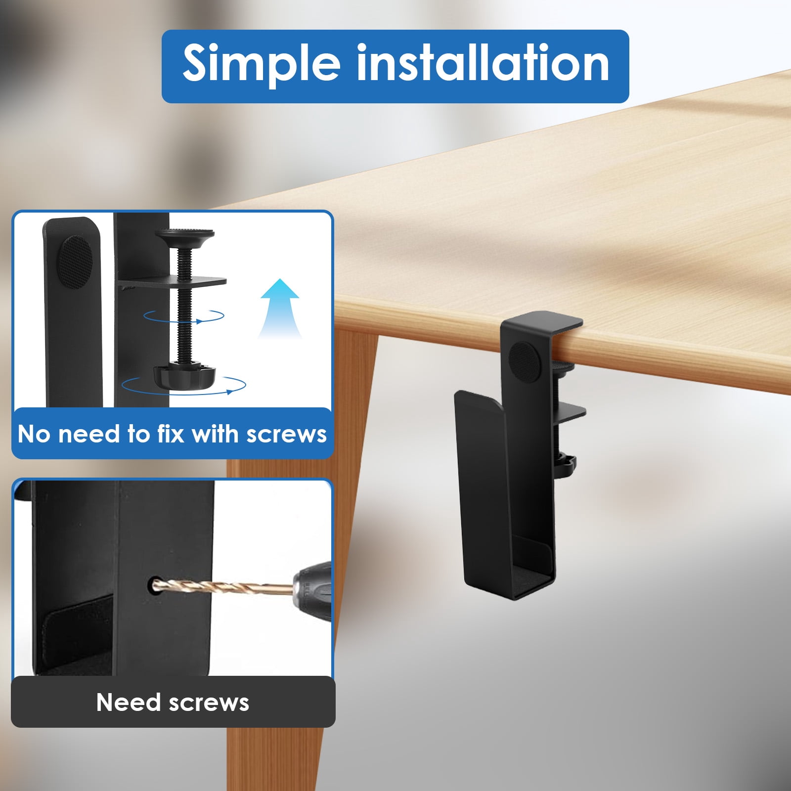 Desk Side Laptop Organizer Titanium Metal Table Side Laptop Mount No Drilling Adjustable Clamp On Desk Organizer for Home Office