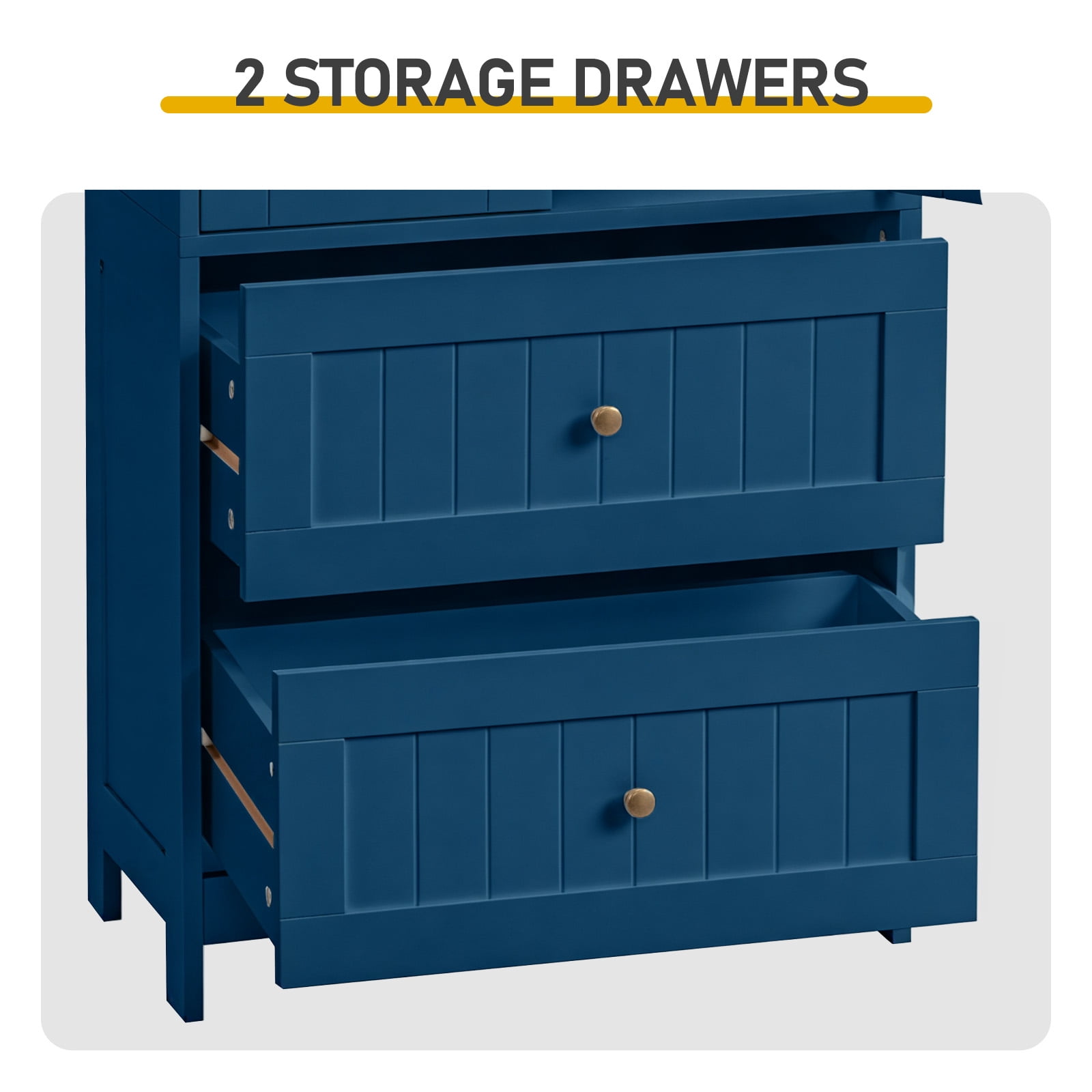 2-Drawer 2-Cabinet-Door Vertical-Grain MDF Painted Bathroom Cabinet 23.62x11.81x43.31in Blue