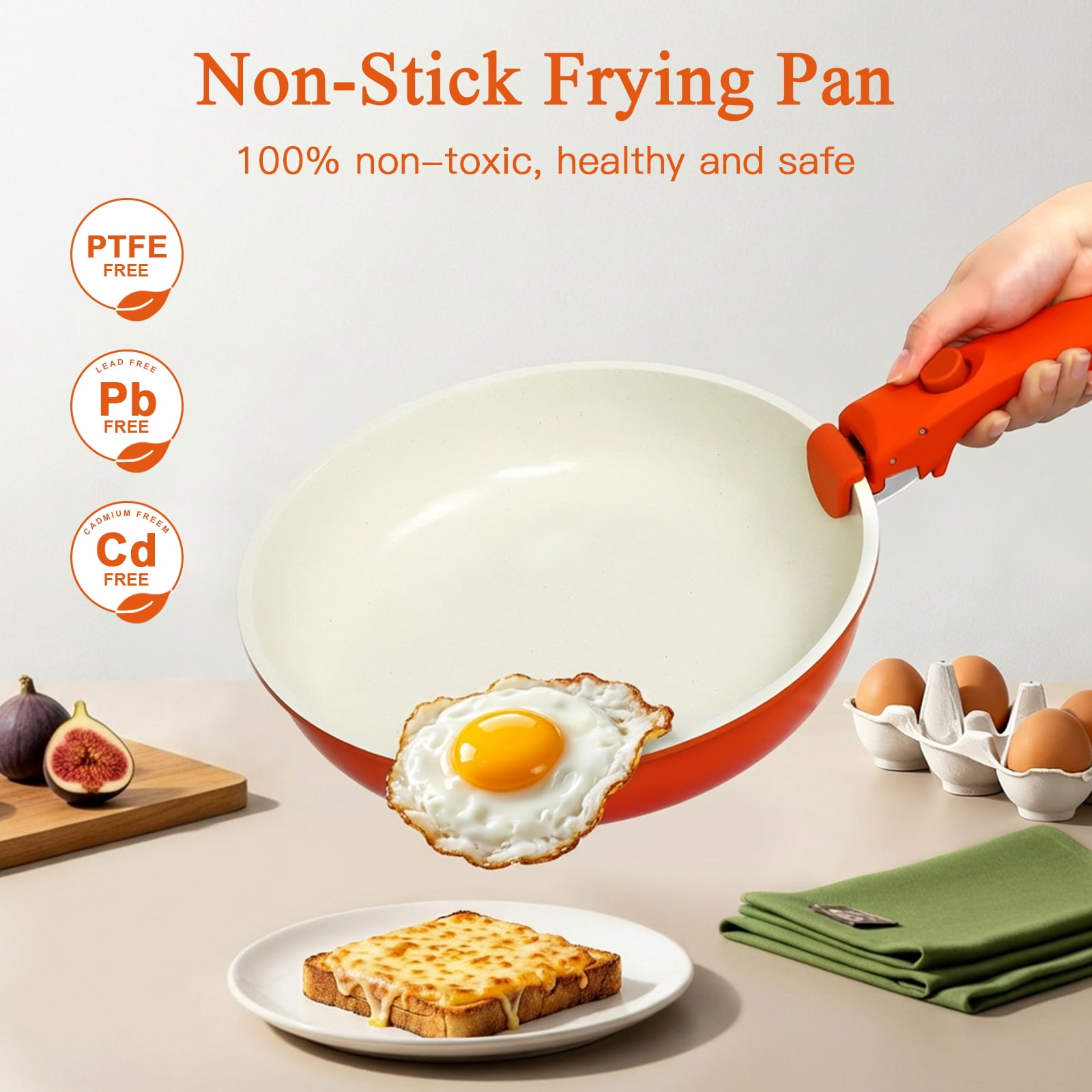 Gipp 11pcs Ceramic Cookware Sets, Pots and Pans Set Non Stick with Removable Handle, Oven & Dishwasher Safe,Induction Cookware, Kitchen Cooking Set for RV Trips and Camping,Orange