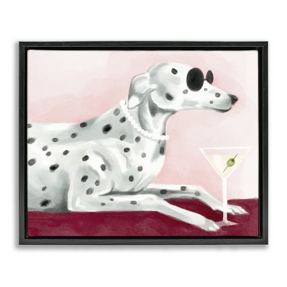 Stupell Industries Dog with Martini Animals Painting Black Floater Framed Canvas Art Print Wall Art, 21 x 17
