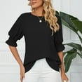 thumbnail image 4 of STETMN 3/4 Length Sleeves Women's Tops Puff Sleeve Summer Crewneck Loose Casual Dressy Casual T-Shirt Blouses, 4 of 4