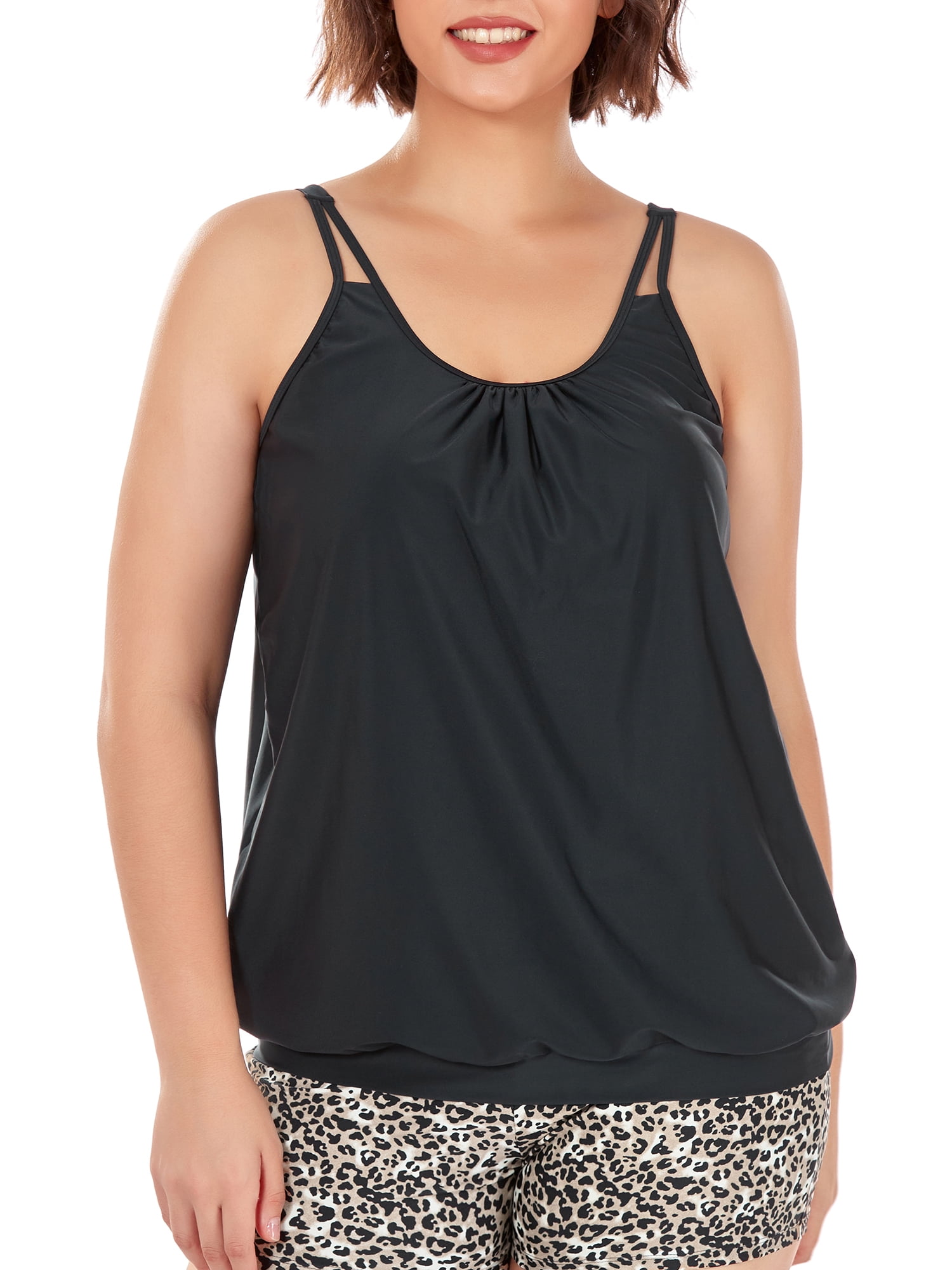 Ocean Blues dames twist bandeau zwemtop met geribbelde buikweg - tankini top alleen, Wit, XXL