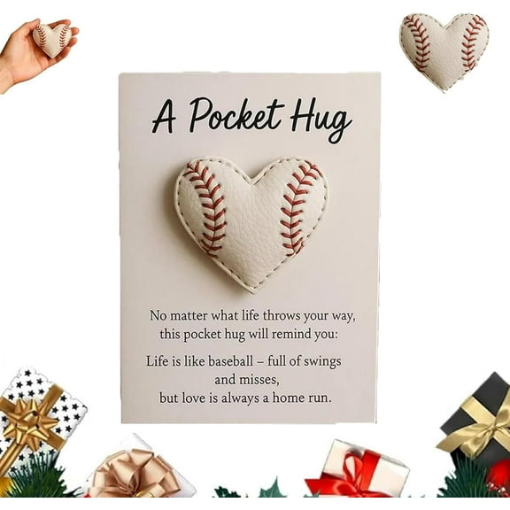 Baseball Pocket Hug with Gift Card,Baseball Pocket Hug,Heart-Shaped Baseball Pocket Collectible,  Heart-Shaped Ball Sports Emotional Support Good Luck Card for Christmas