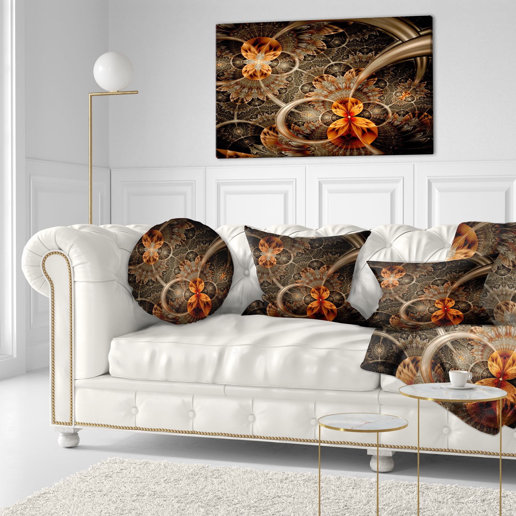 Designart Dark Orange Symmetrical Flower - Abstract Throw Pillow - 12x20