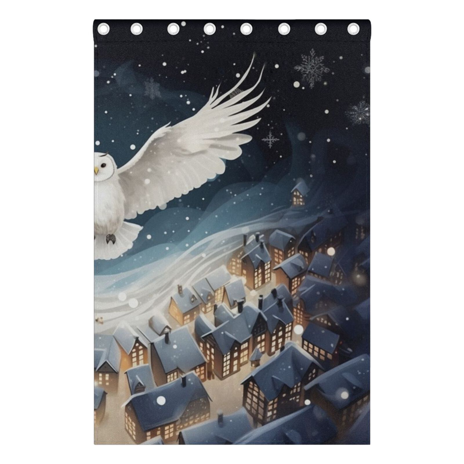Owl Snowy Night Houses Black Out Curtains 72 Inch Length Curtains for Sliding Glass Doors Bedroom Living Room 2 Pack