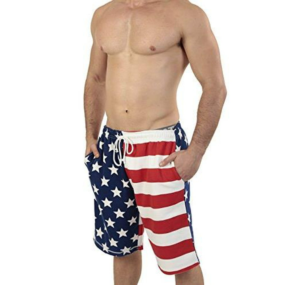 Exist Men's Patriotic American Boxer Shorts USA Flag Shorts, Red Blue