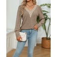 thumbnail image 3 of Lightweight Sweatshirts For Women Solid V Neck Long Sleeve Fall Tops Fashion Ribbled Knit Shirts Cogild, 3 of 6