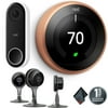 Nest Learning Thermostat (3rd Generation, Copper) + Hello Video Doorbell with Wi-Fi + Nest Cam Indoor Security Camera (Pack of 3, Black)