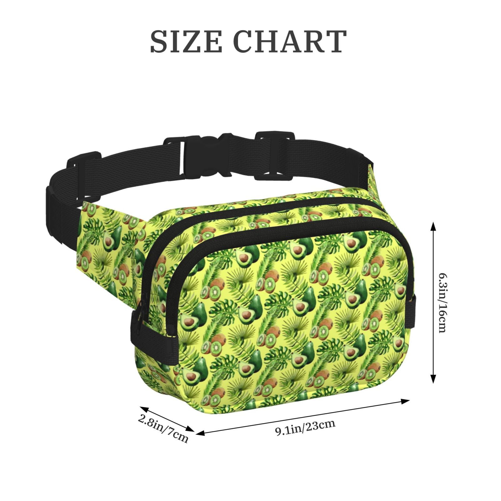 Picia Kiwi and Avocado Print Square Double-Layer Waist Bag Mini Adjustable Waist Belt Bag Exercise Running Travel Hiking