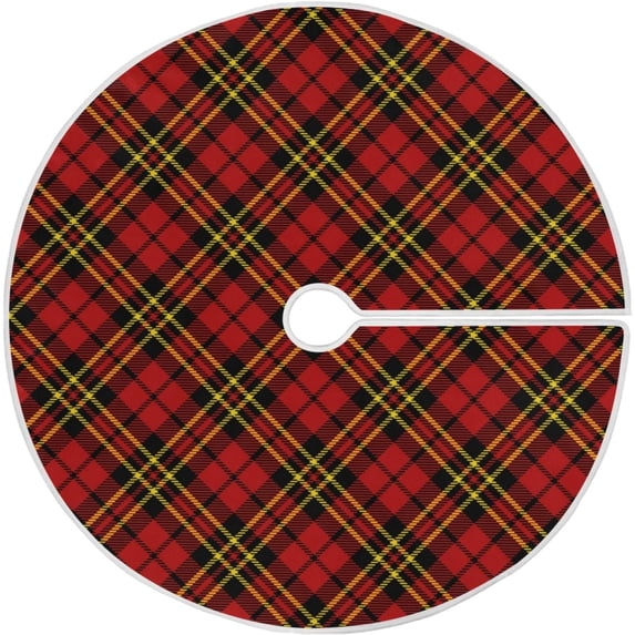 FMSHPON RedBlack Plaid Pattern Xmas Christmas Tree Skirt Stand Mat for Holiday Party Decoration Indoor Outdoor 48 inches