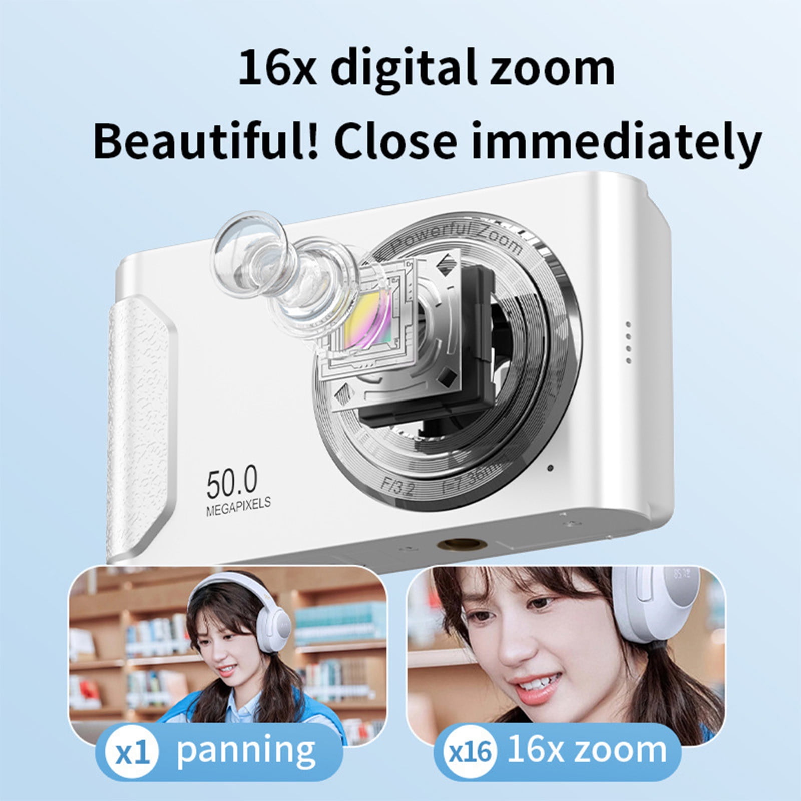White Ccd High Definition Macro Digital Camera 16X Zoom 2.4 Inch Screen 800W Effective Pixel Recording Selfie Beauty Filter Camera With Built In Battery White