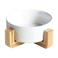 thumbnail image 1 of Recipiente de cerámica redondo PENGJJMXG con soporte de madera plato elevado duradero para comida y agua para mascotas, 1 of 5