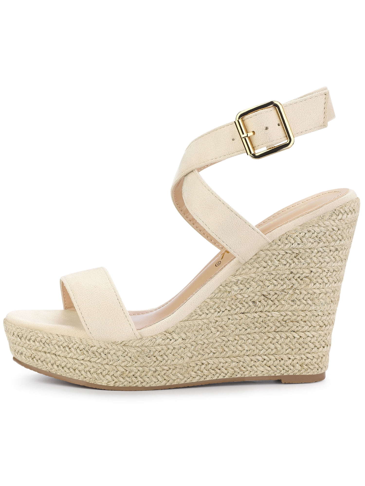 DARING DIVA Women's Slingback Crisscross Wedges Heel Espadrille Sandals Beige 7.5