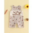 thumbnail image 4 of Thanksgiving Baby Boy Outfit Newborn Croissant Letter Sleeveless Tank Romper Plaid Smocked Jumpsuit Overalls Cute Fall Clothes, 4 of 8
