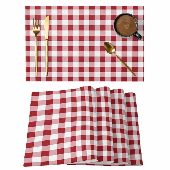 Red White Plaid Placemats Set of 6 Buffalo Check Geometric Place Mats Table Mats Kitchen Dining Home Outdoor Party Table Decoration