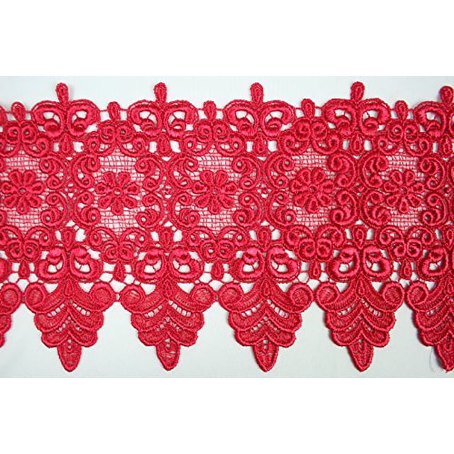 10 Couleurs de Dentelle Florale Brodée en Guipure (Rouge)