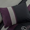 thumbnail image 3 of Chezmoi Collection 7-Piece Luxury Floral Leaves Embroidery Comforter Set, Queen, Purple/Gray/Black, 3 of 9