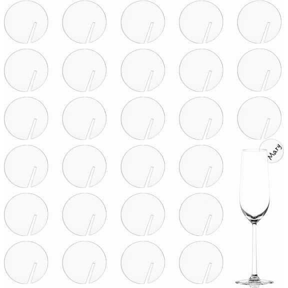 60 Pcs Acrylic Circle Drink Markers - 2 inch Clear Acrylic Champagne Glass Wine Tasting Party Tags Clear