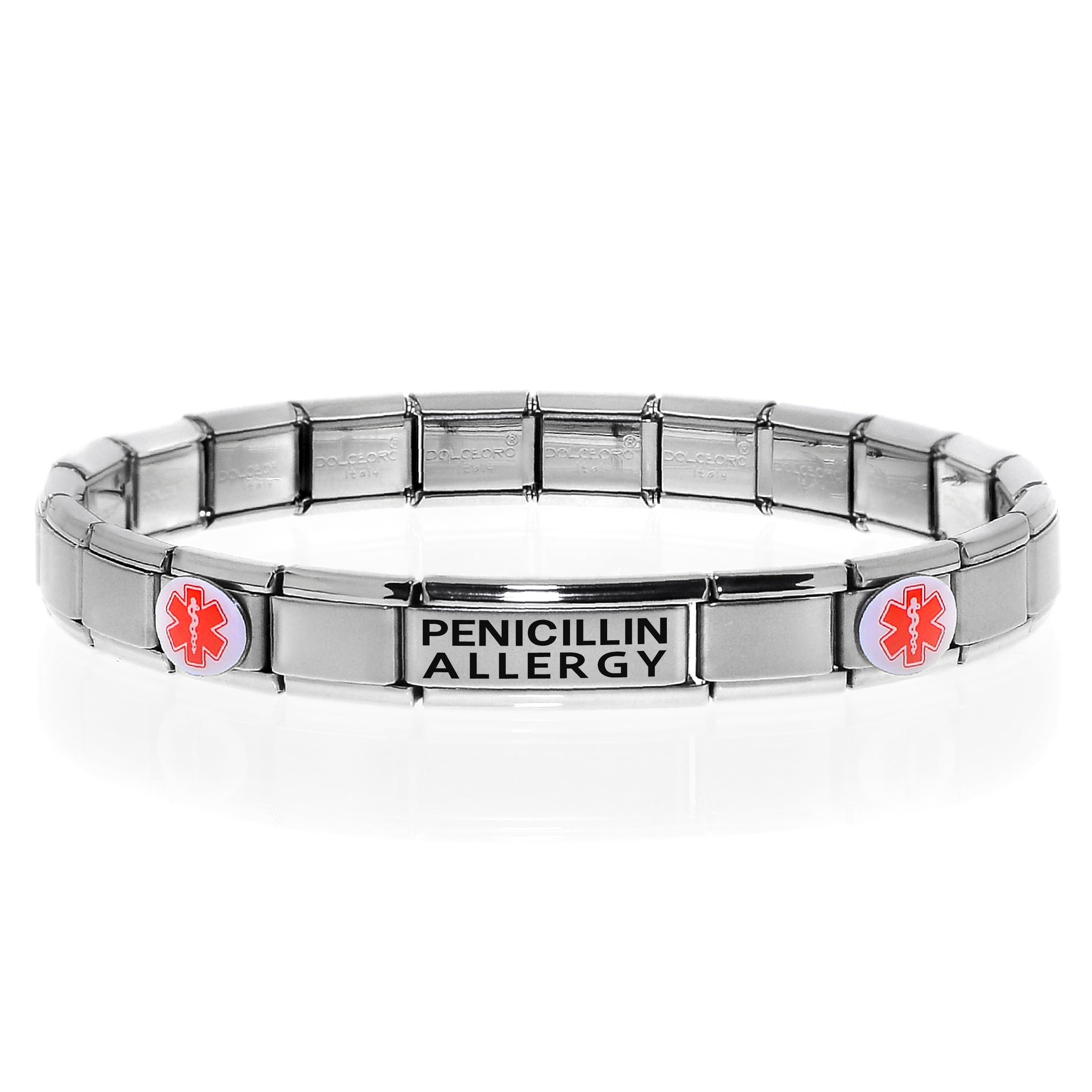 PENICILLIN ALLERGY Medical Alert ID Bracelet, Modular Charm Style - 24 Std.  Link Size - Walmart.com
