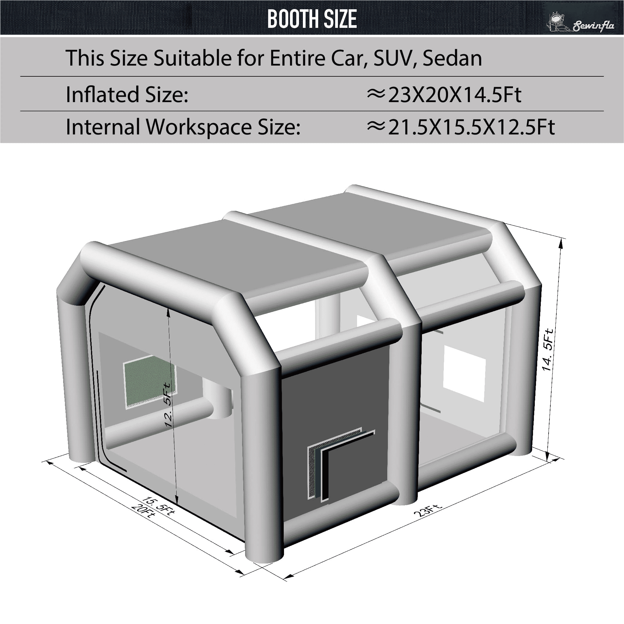 Sewinfla Inflatable Paint Booth 23x20x14.5Ft with Blowers Professional Inflatable Spray Booth Portable Car Painting Booth