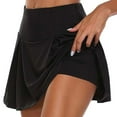thumbnail image 2 of Women's Solid Color Athletic Pleated Tennis Skirt with Inner Shorts, High Waist Stretchy Yoga Running Skort for Golf, Gym Fitness, Casual Wear and Outdoor Sports,Black-12,Black, 2 of 3