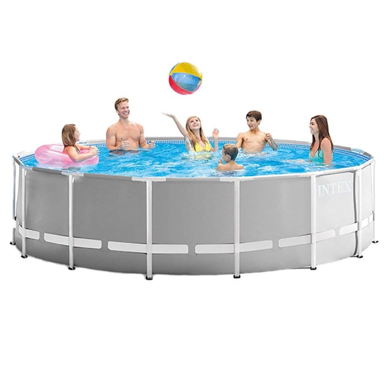 Intex 15ft Prism Round Above Ground Outdoor Pool Set with Ladder