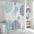 thumbnail image 6 of Teal Navy Blue Coastal Bathroom Shower Curtains with 12 Hooks Polyester Waterproof Shower Curtain for Stalls and Bathtubs Coral Jellyfish Nautical Decorative Bathroom Privacy Curtain 48x72 Inches, 6 of 9