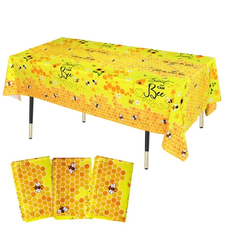 

Lcoor 3 Pieces Bee Plastic Tablecloth Bee Birthday Party Supplies for Kids Girls Baby Shower Bee Themed Party Decoration Plastic Disposable Table Cover(86.6 x 51.2 Inches)