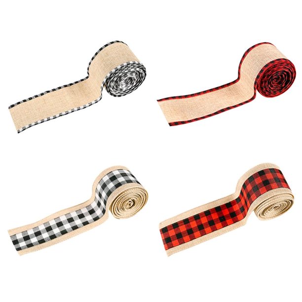 5.5m Lattice Christmas Wired Edge Ribbons Black Red Plaid Ribbon Black