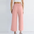 thumbnail image 5 of PIWHJQK Women Casual Drawstring Capris Shorts Women's Solid Elastic Waist Drawstring Cotton Linen Like Long Pants Bottoms, 5 of 5
