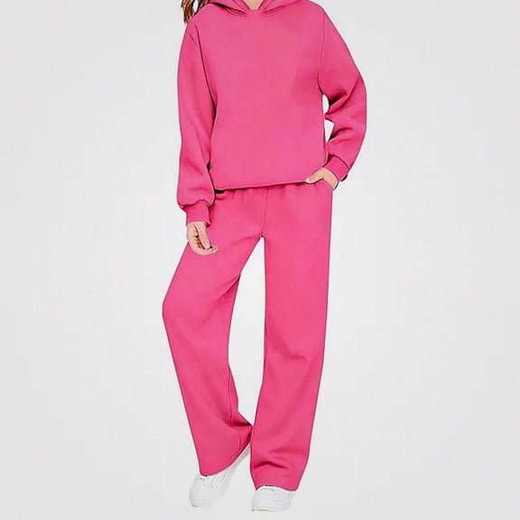 DJDLJWCJ Girls 2 Piece Outfit Sets Solid Color Long Sleeve Pullover Hoodie and Elastic Waist Jogger Set Hot Pink Size 140