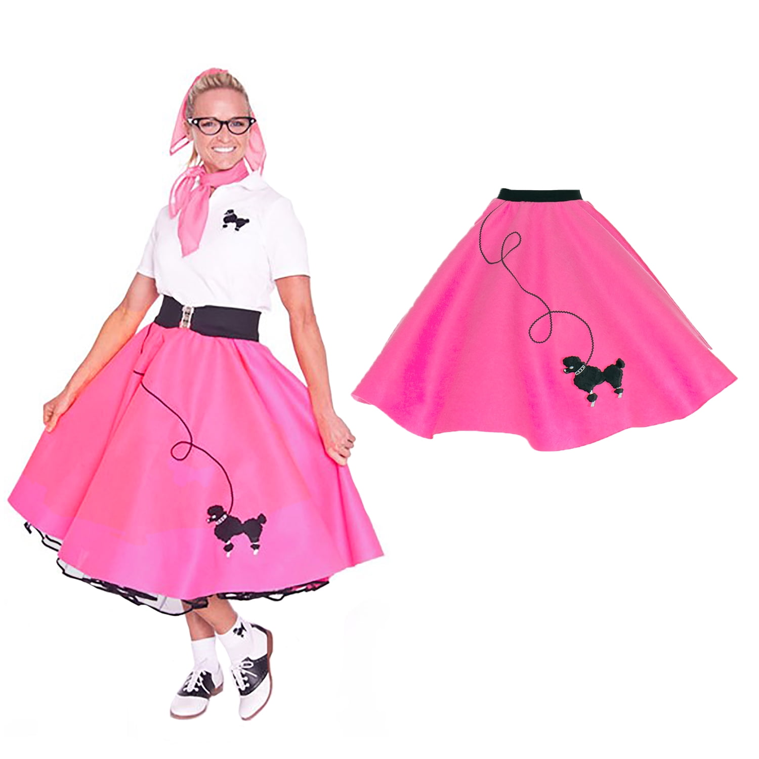 Adult Plus Size - 50's Poodle Skirt Women Costume Handmade in the USA - Hot  Pink 3X/4X 