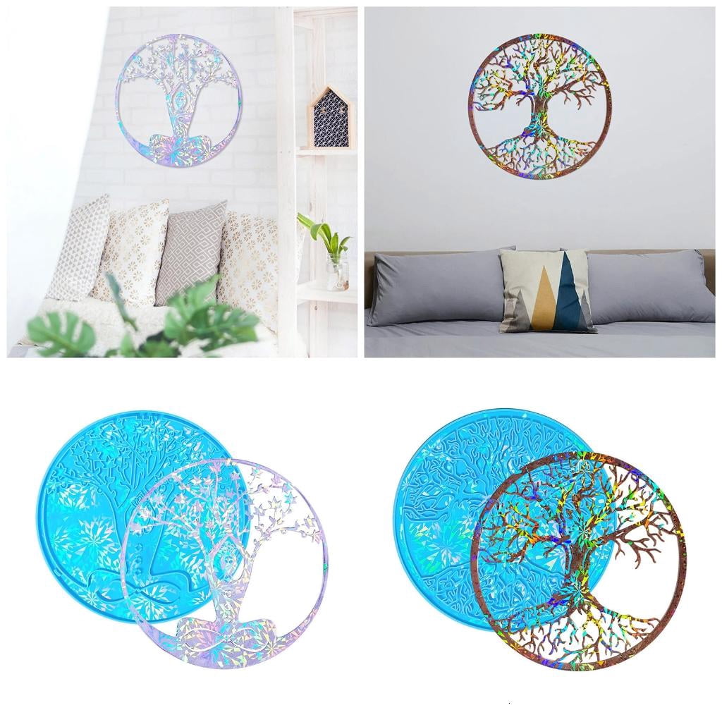 Osdhezcn Life Tree Wall Hanging Silicone Mold DIY Wall Pendant Decorative Epoxy Resin Mold Holographic Coaster Desktop Ornaments