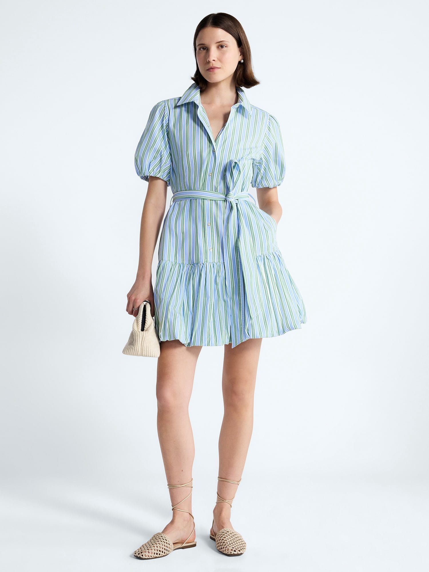 Free Assembly Women's and Women's Plus Cotton Mini Dress with Puff Sleeves, Sizes XS-4X