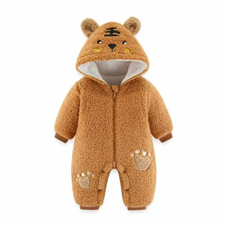 

Baby Shower Gifts for Boys Girl Juebong Autumn Winter Infant Toddler Baby Long Sleeve Animal Ear Hooded Romper Zipper Jumpsuit Coffee 3-6 Months