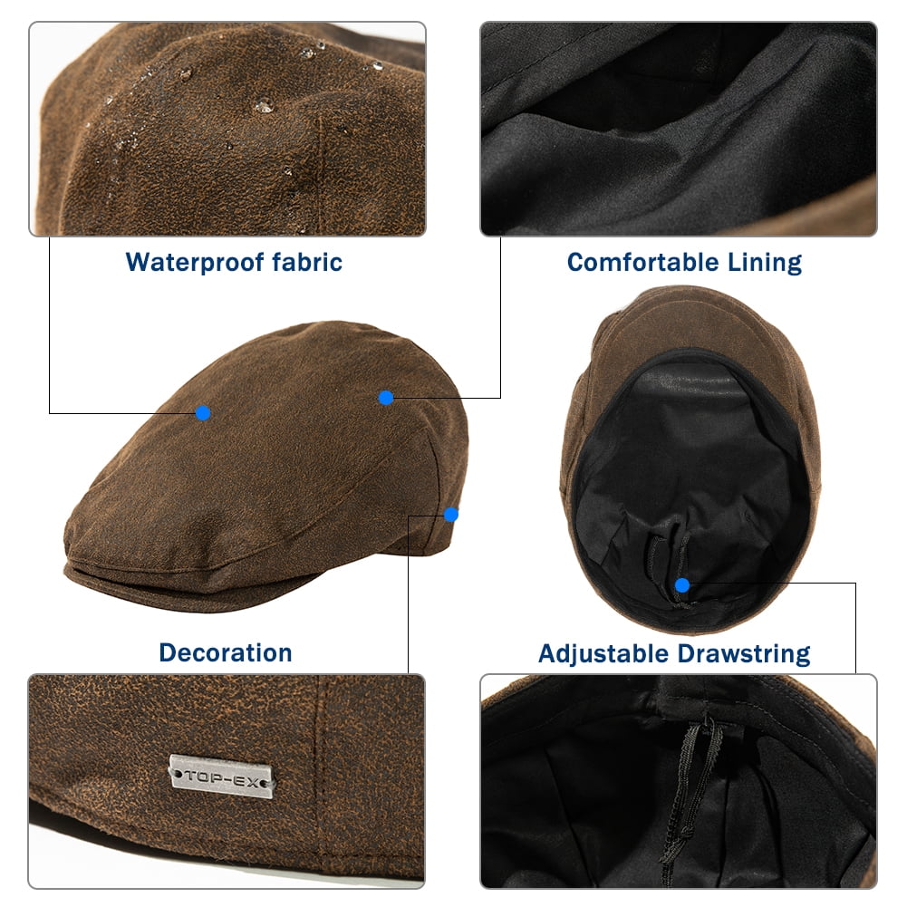 TOP-EX XL/XXL Mens Faux Leather Flat Cap Winter Newsboy Ivy Driving Hat Coffee M/L