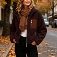thumbnail image 4 of Karymi Womens Tops Stand Collar Full Zip Fleece Jacket, Color Block Contrast Pocket Long Sleeve Warm Coat with Side Pockets for Fall Winter Blouses for Women, 4 of 9