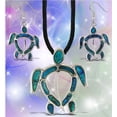 thumbnail image 5 of Aqua79 Sea Turtle Necklace & Earrings Jewelry Set - Silver Pendant with Black Cord Necklace & Dangle Hook Earrings Made with Natural Paua Abalone Shell for Daily, Casual & Formal Events - 18 Inch, 5 of 7