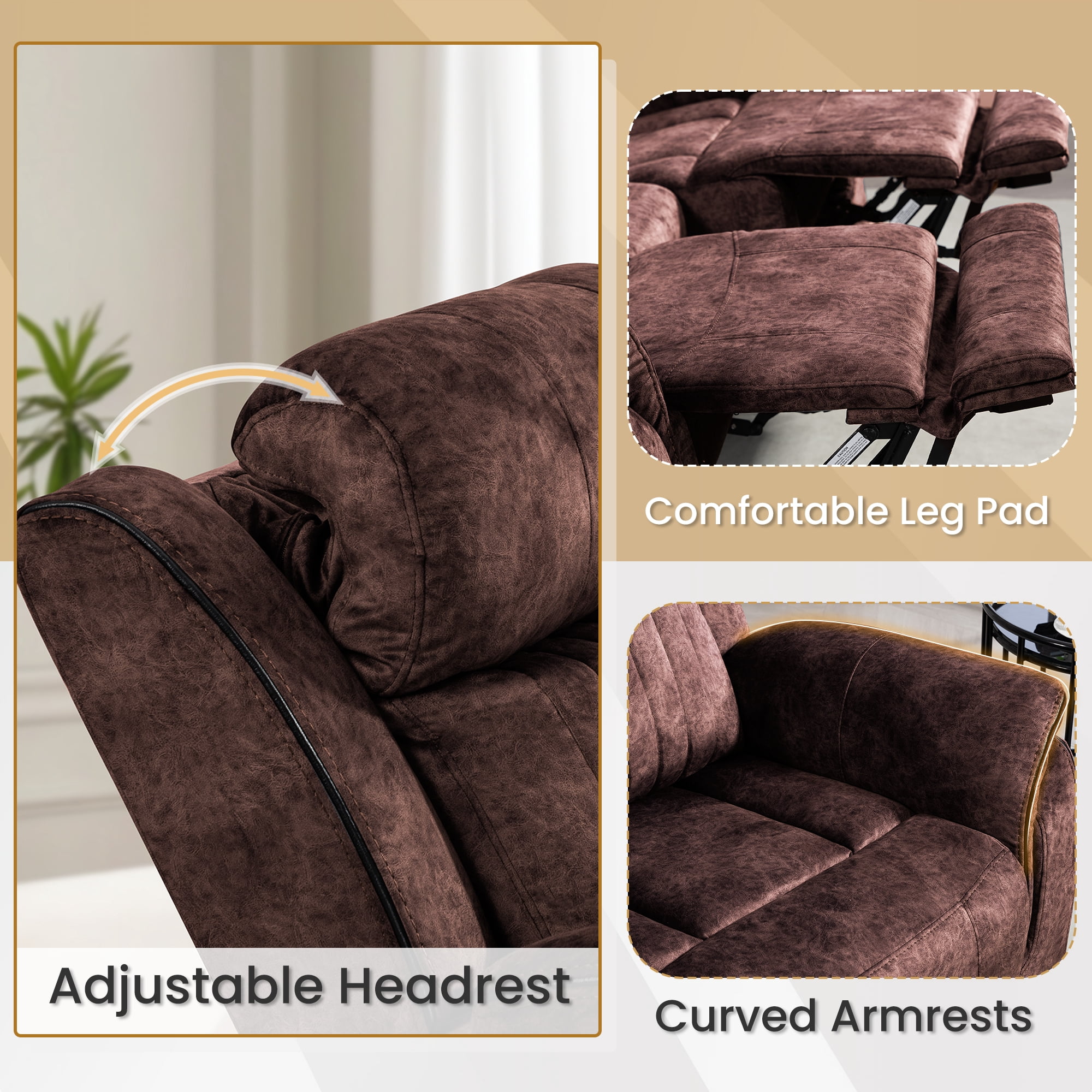 LVUYOYO Power Reclining Loveseat, Zero Gravity Loveseat Sofa with Adjustable Headrest, Storage Console, Cup Holders, Recliner Couch for Living Room (Brown)