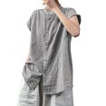 thumbnail image 2 of Bixock Maternity Tops Crew Neck Short Sleeve Cotton Linen Loose Pregnancy Blouse Button Down Casual Maternity Shirt Summer Maternity Clothes, 2 of 3