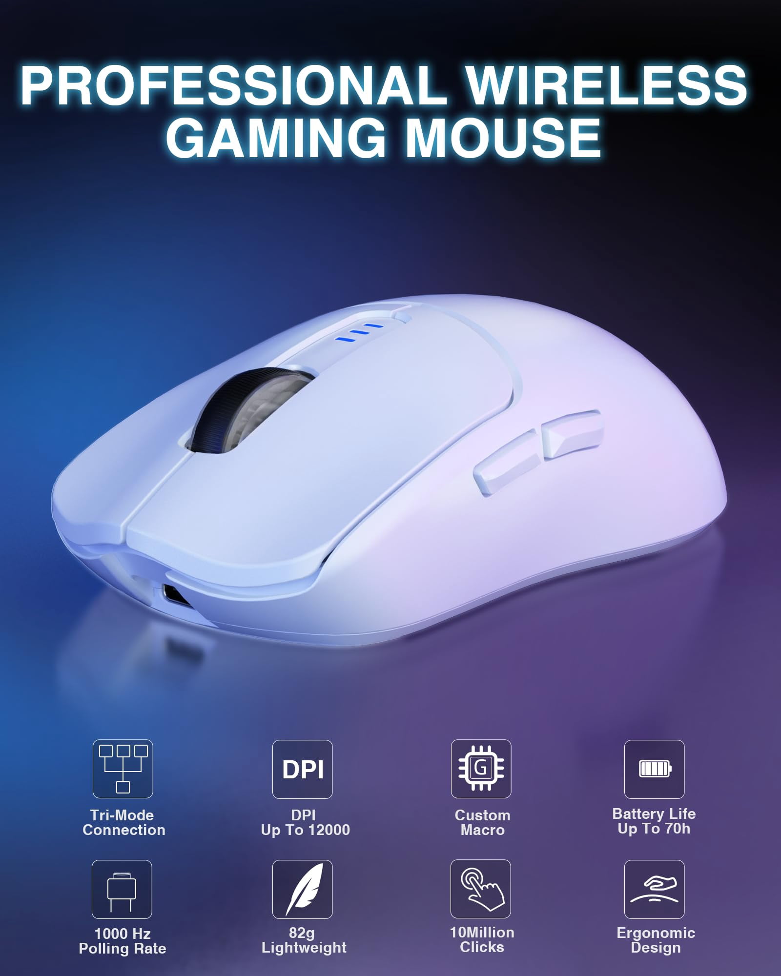 Sc580 Wireless Gaming Mouse  Tri-mode 2.4g/bt5.0/usb-c 12000 Dpi Rechargeable With 6 Buttons Computer For Laptop/pc/mac/tablet