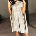 thumbnail image 2 of PENGXIANG Robe Cape pour Femmes Couleur Unie Taille Haute Robe à Sequins, 2 of 6