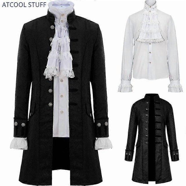 Men Steampunk Trench Coat / Shirt Vintage Prince Overcoat Medieval Renaissance Jacket Victorian Edwardian Cosplay Costume