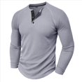 thumbnail image 2 of Camiseta Henley de Larga para Hombre, Informal, con Botones, Suave, Elástica, Básica, con Diseño de Gofre, para Otoño. Gris S, 2 of 6