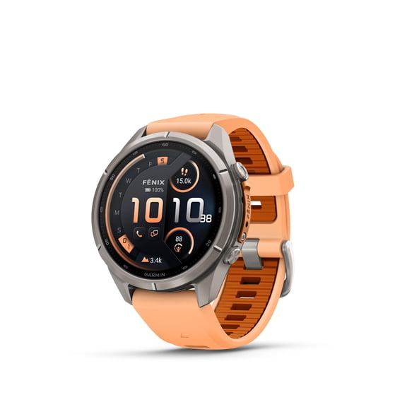 Garmin fenix 9 Pro – inReach, 43 mm Titanium with Shell Pink/Autumn Orange Silicone Band