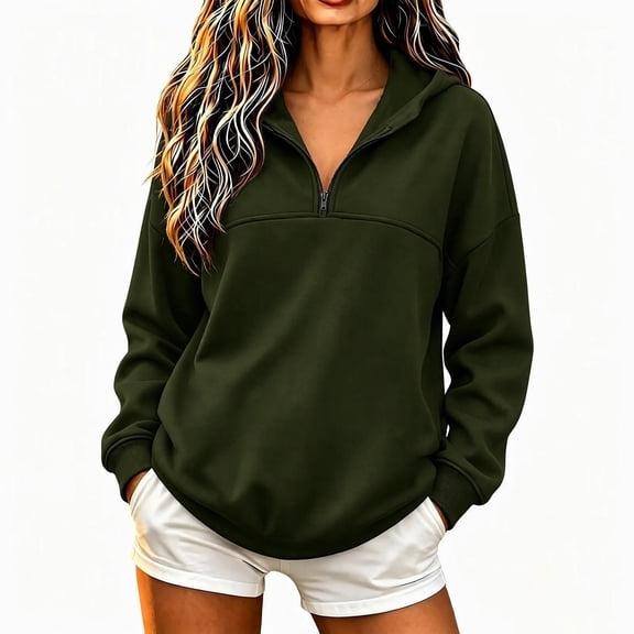 Plus Size Women's Half Zip Hoodie Long Sleeve Pullover Casual Oversized Sweatshirt with Pocket for Fall Winter