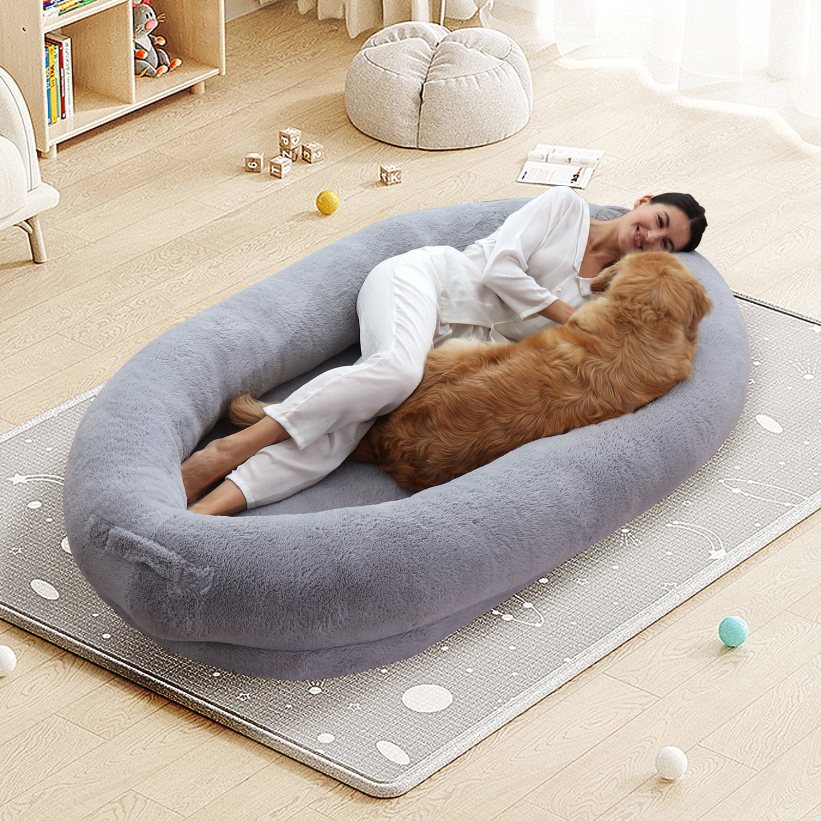 MOPHOTO Large Human Dog Bed, 72" x 51" x 12"Large Size Bean Bag Bed for Adults with Side