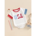 thumbnail image 5 of Aojekbee 4th of July Baby Rompers Infant Girls Boys Fuzzy Letter Embroidery Contrast Color Short Sleeve Waffle Bodysuits Summer Jumpsuit, 5 of 10