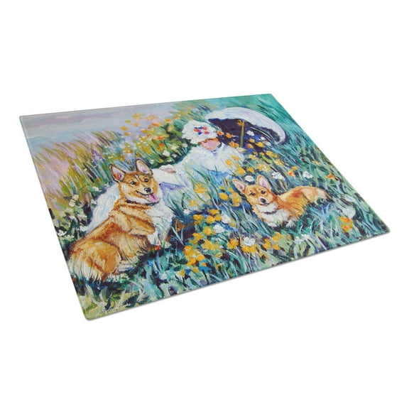Caroline's Treasures Corgi Classics Glass Cutting Board Large