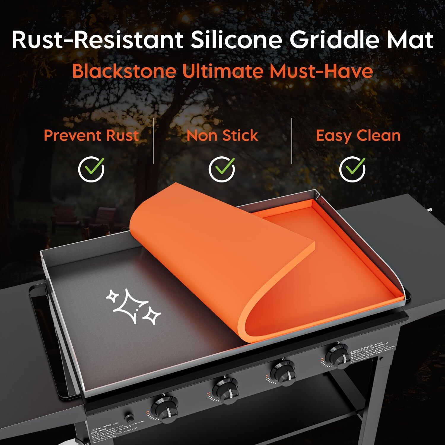 36" Silicone Griddle Mat Fit for Blackstone Griddle, Upgrade Full edge BBQ Griddle Cover for Weber Grill Mat, Protect Griddle from Rodents, Insects, Debris and Rust（orange）